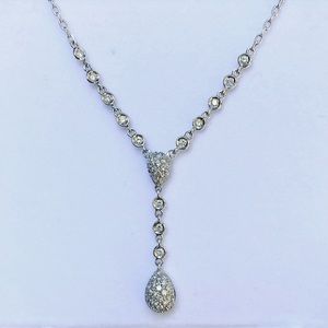 Trade - Diamond 18K white gold l pave teardrop bezel lariat necklace 💎